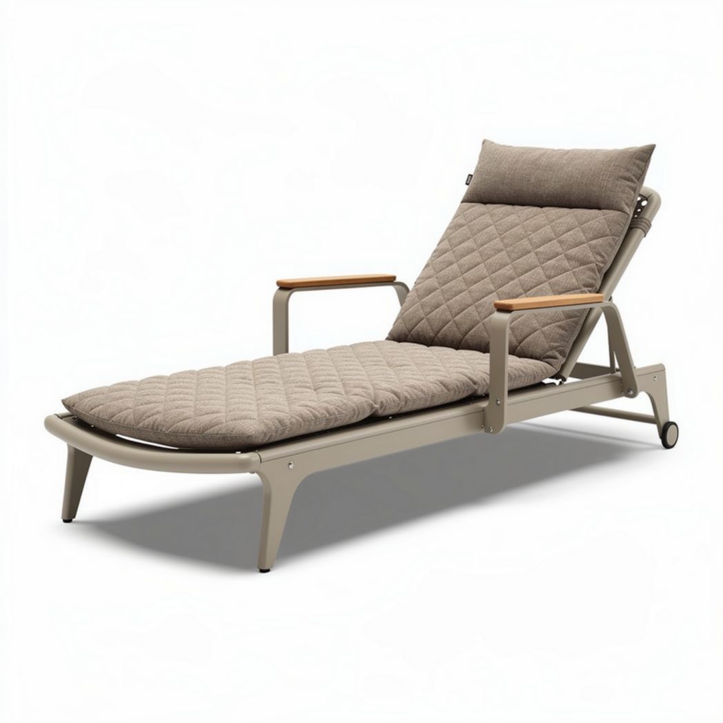 Chaise longue en aluminium avec coussin en polyester couleur beige 200 x 70 x 30cm