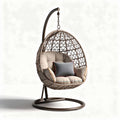 Chaise suspendue en rotin tissée avec coussins beige pour intérieur et extérieur