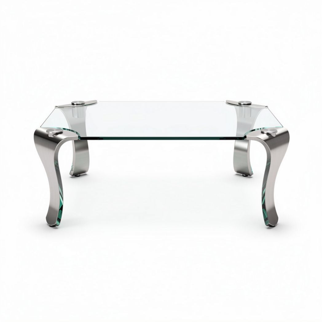 Table basse en verre trempé avec structure en acier inoxydable 120 x 60 x 45cm