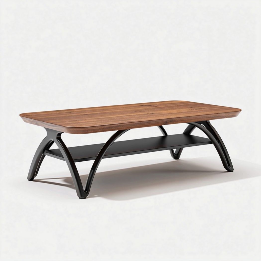 Table basse en bois de noyer avec base en métal noir 120 x 60 x 45cm