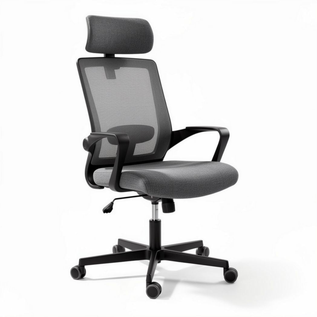 Chaise de bureau ergonomique en maille grise avec accoudoirs réglables 48 x 60 x 102cm