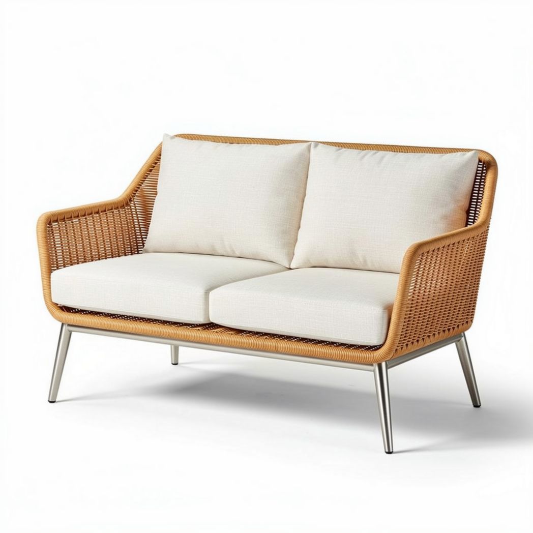 Canapé en rotin avec coussins beiges 180 x 80 x 70 cm pour intérieur et extérieur