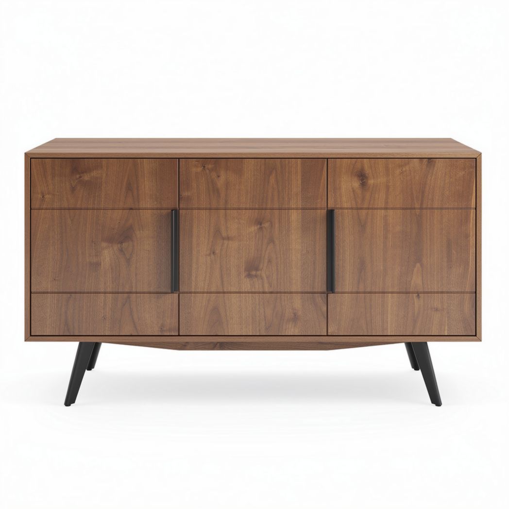 Buffet en bois de noyer avec des pieds en métal noir 120 x 45 x 75cm