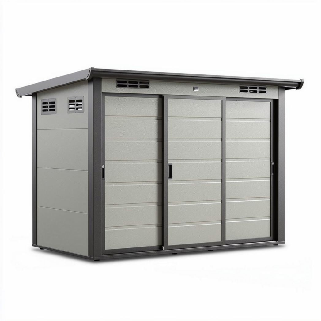 abri de jardin en métal gris avec portes coulissantes 210 x 120 x 130cm