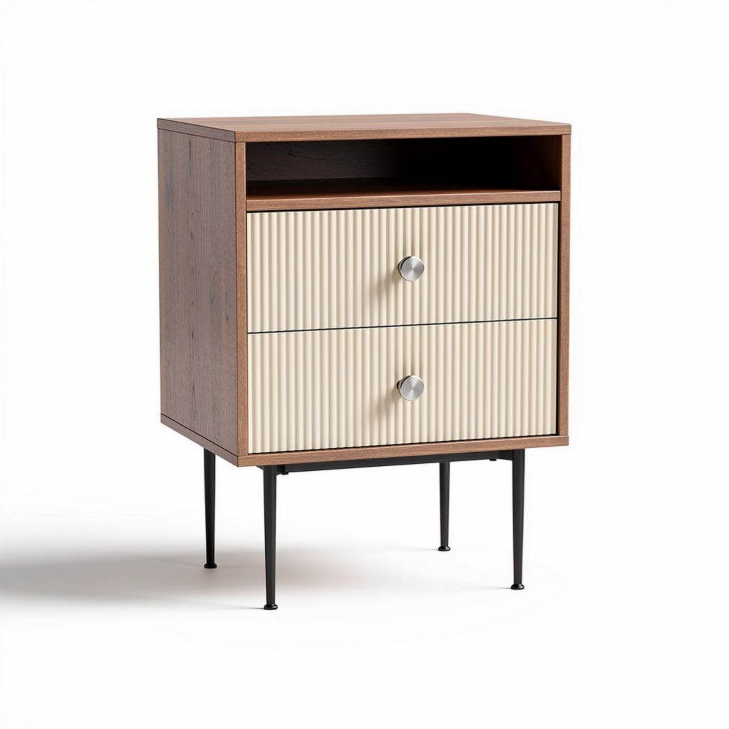 Table de chevet en bois avec tiroirs en plastique beige 50 x 40 x 60cm