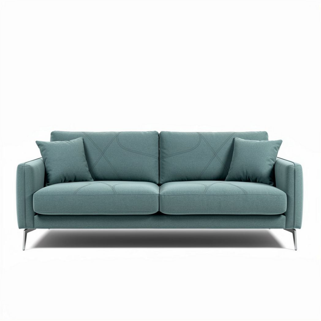 Canapé deux places en tissu vert clair 180 x 85 x 80cm avec coussins assortis