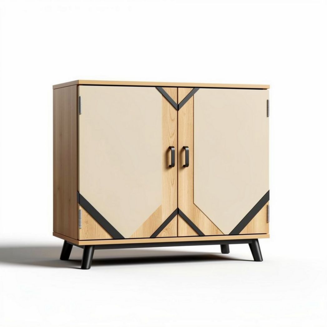 Buffet en bois avec portes beiges et accents noirs 80 x 40 x 70cm
