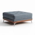Pouf carré en tissu bleu avec base en bois et pieds en métal 80 x 80 x 25cm