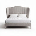 Lit capitonné en tissu gris 200 x 160 x 110 cm avec matelas inclus