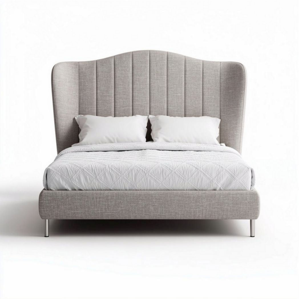 Lit capitonné en tissu gris 200 x 160 x 110 cm avec matelas inclus