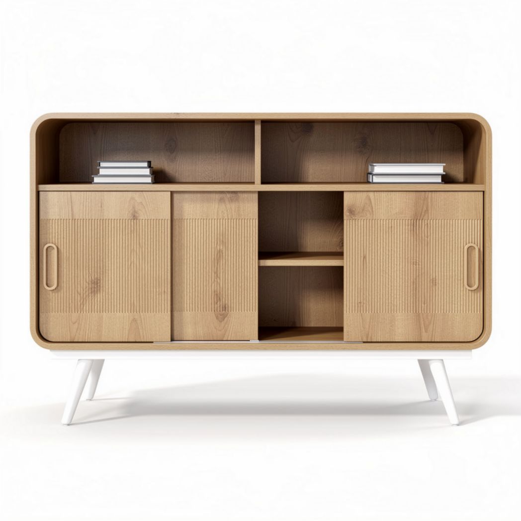 Meuble de rangement en bois clair avec portes coulissantes 120 x 40 x 80cm